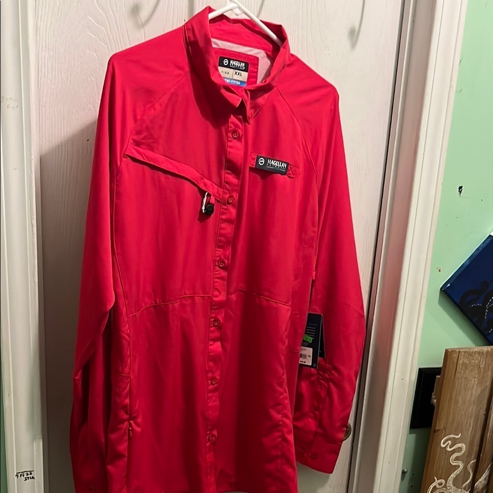 Magellan Outdoors Red and Pink Long Sleeve Tee XXL